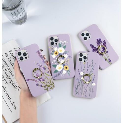 For Samsung Galaxy S10E S10 S9 S8 S20 S21 FE Plus Ultra A50 A51 A71 A32 A22 A12 A21S A52 A72 A40 Finger Ring Holder Flowers Case