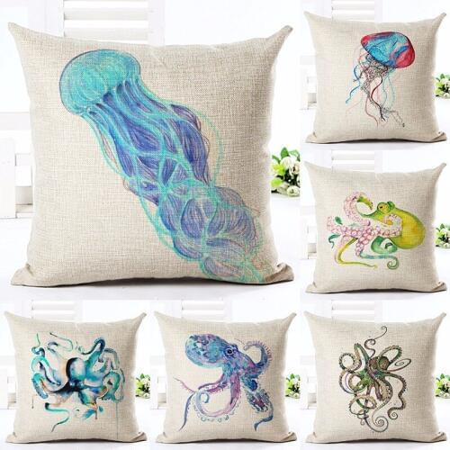 Ocean Style Colorful Octopus Print Cushion Cover Home Decorative Pillow Case Cojines Decorativos Para Sofa Pillow Cover Almofada