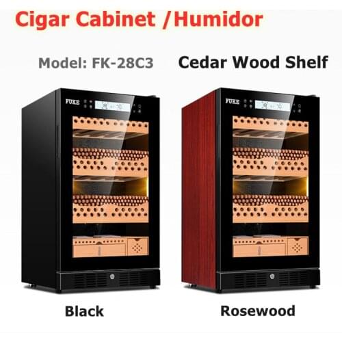 FK-28C3 Constant Temperature Humidity Cedar Wood Shelf Cigar Moisturizing Cabinet 50x50x85cm Capacity 500 Cigars Black Rosewood