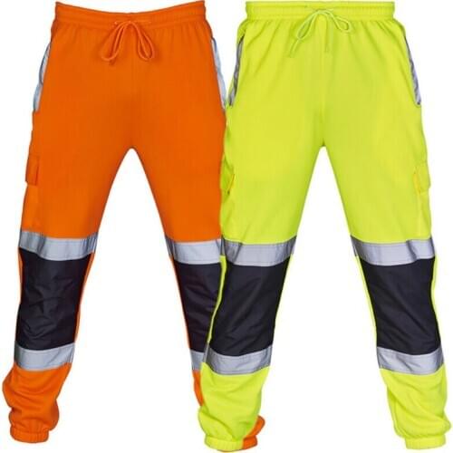 Mens Safety Sweat Pants Reflective Stripped Pants Tracksuit Fleece Safety Work Fleece Bottoms Jogging Trousers Joggers S-3XL