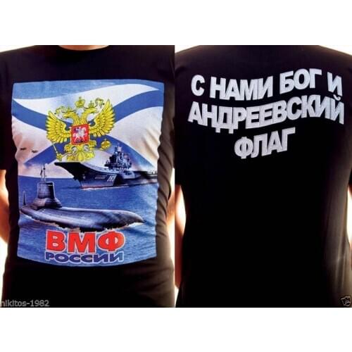 T-Shirt "VMF of Russia" with Russian Navy Symbols Cotton O-Neck Short Sleeve Mens T Shirt New Size S-3XL