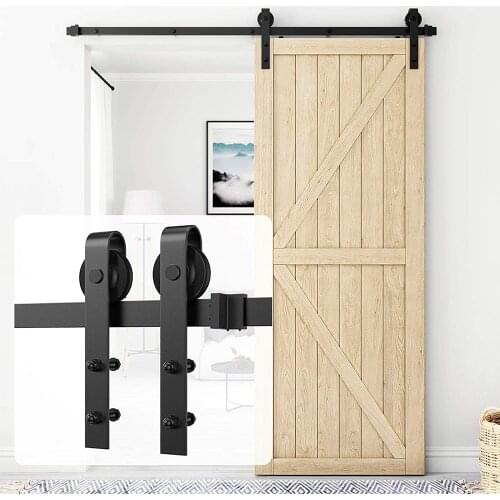 JACHOR 4-16FT J-Shaped Barn Door Slides Hardware Carbon Steel Hanger Roller System Barn Door Fittings for Single Doors