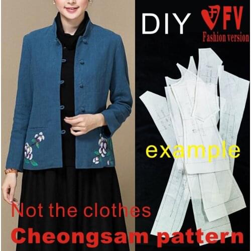 Classic Chinese Stand Collar Long Sleeve Short Style Improved Front Opening Tang Suit 1:1 Physical Pattern Cutting Drawing BQP-8