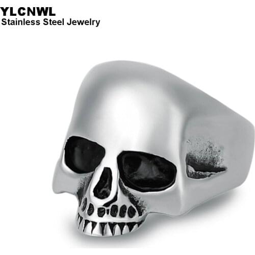 Genuine Stainless Steel Skull Rings For Men Gold/Black Color Male Punk Biker Skeleton Jewelry Anniversary Gift