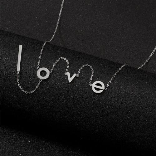 Rinhoo Fashion Stainless Steel love Letter Necklace Simple Clavicle Necklace For Women Girls Jewelry Birthday Gift