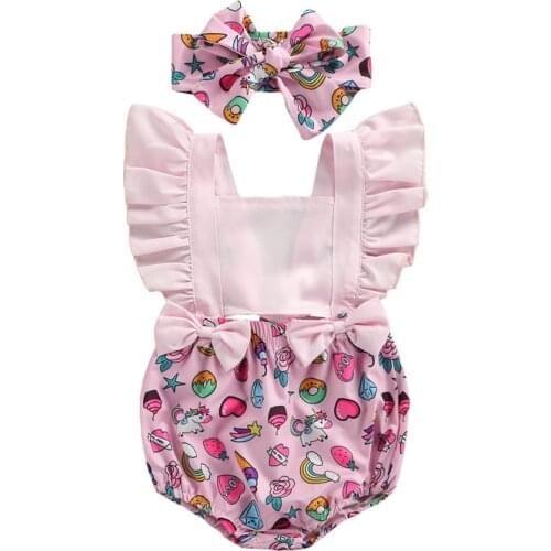 Lovely Princess Baby Girls Rompers Newborn Infant Girls Ruffles Shorts Rainbow Printed Backless Romper Jumpsuits Headband