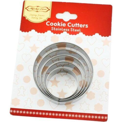 Round Biscuits Mold 5pcs Set Christmas Cookie Cutter Stainless Steel Baking Molds Gingerbread Confectionery Cake Decorating Tool