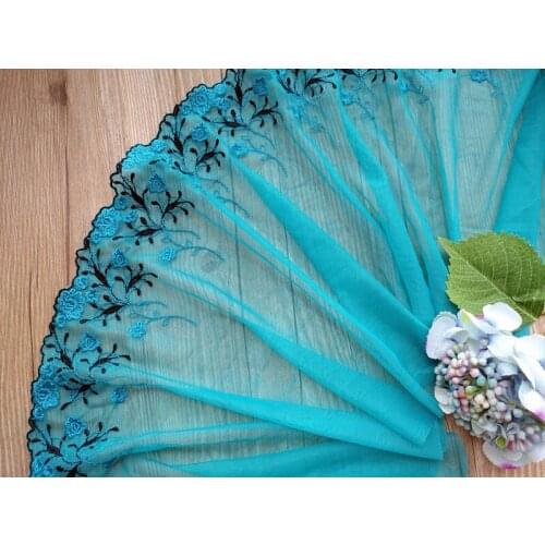 15Yards Lace Trim 24cm Embroidered Fabrics Blue Flower Wide High Quality Craft Sewing Dress Clothing Womens Clothing Hot