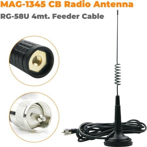 26-28MHz CB Radio Antenna Mag-1345 Magnet Base with 4 Meters feeder Cable 27MHz High Gain PL259 Connectors for CB-27 A-CB27 CB-4