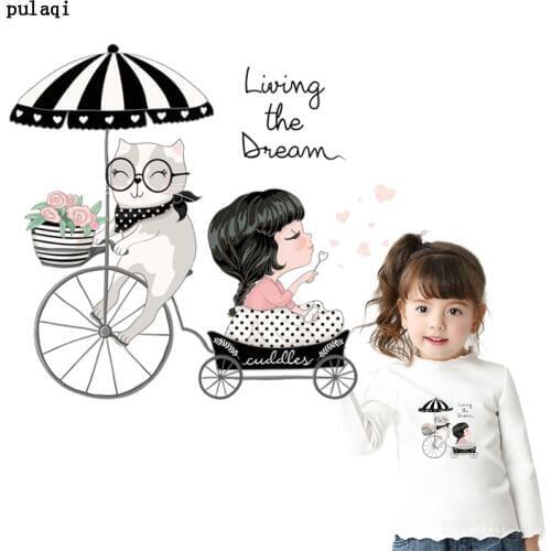 Pulaqi DIY Fashion Lovely Girl Iron on Transfers for Clothes Stripes Ironing Heat Transfer Vinyl Stickers Thermal Applique Badge