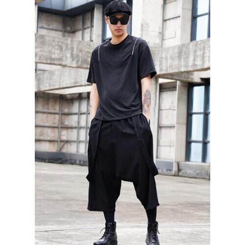 Youth strap loose fake two fashionable mens nine point casual fashion shorts fashion hip hop Harun dark crotch pants