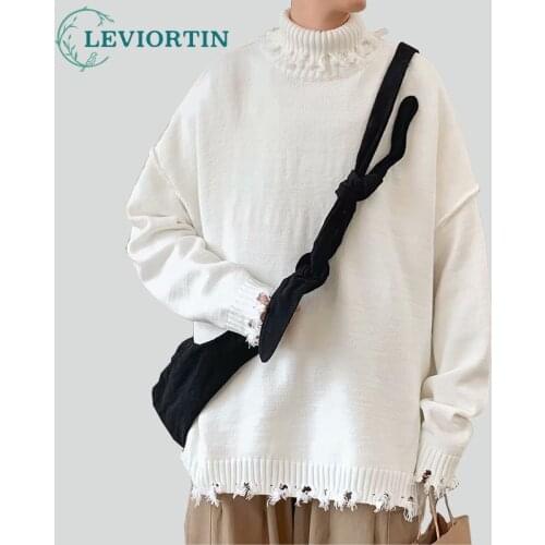 Men Women Ripped Pullovers Sweaters Solid Color Knit Loose Casual Pullover Hip Hop Hole Sweater