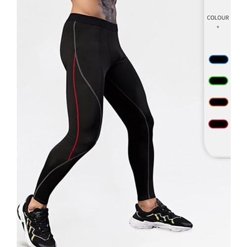 Mens Compression Pants Color Contrast Gym Clothing Fitness Workout Tights Jogging Training Sport Mens Pants Elastic Trousers