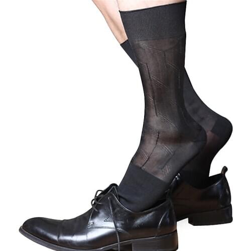 Mens Sheer Silk TNT Socks Sexy Gentlemen Formal Dress Socks See through Transparent Collection Socks Sox for Male
