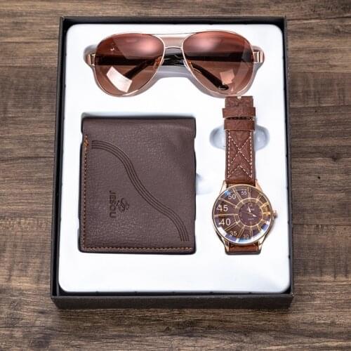 Men’s Gift Set, Beautifully Wrapped Watch + Wallet, Sunglasses Set, Hot Creative Combination Set Clock Wristwatches Male