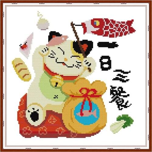 Joy sunday animal Cat Cross Stitch Kits DIY 11CT printed canvas Needlework embroidery Set dmc Cotton Thread Home Decoration