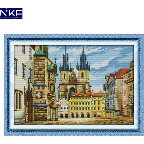 NKF Russian Architecture Scenery Pattern Needlework Cross Stitch Set Embroidery Kit Scenery Design Stitching Home Decoration