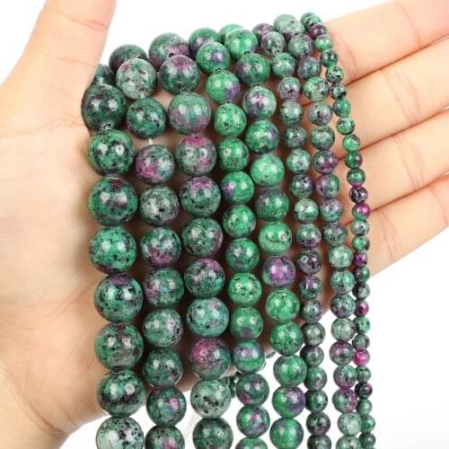 Natural Stone Red Green Gem Charm Round Loose Beads For Jewelry Making Needlework Bracelet Diy Strand 4-12MM
