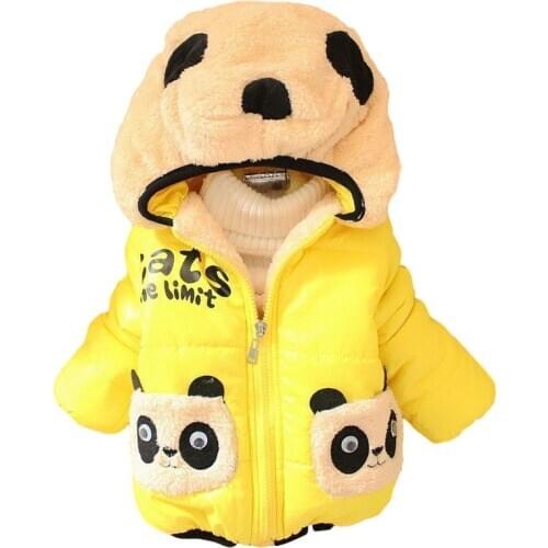 New Children Cotton Outerwear Winter Hooded Jacket Baby Girls Clothing Thick Down Parkas Boy Autumn Panda Ear Velvet Overwear