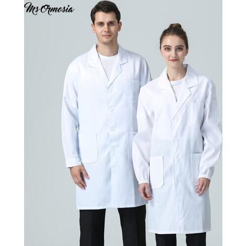 New Cotton Monochrome Mens Nursing Coat Lab Uniform Dental Health Workwear Uniform M-4XL New Long Sleeve White Pet Shop Coat