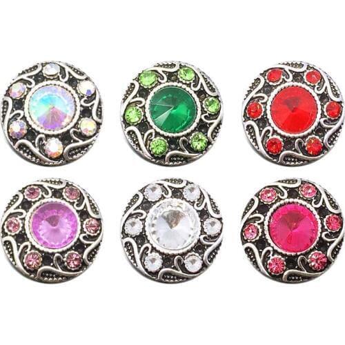Wholesale 044 flower 18mm rhinestone metal button for snap button Bracelet Necklace Jewelry For Women Silver jewelry