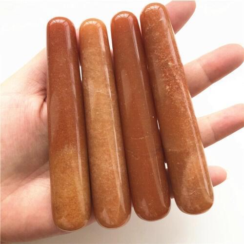 1pc Face Massager Roller Wand Natural Orange Aventurine Stone Wand Guasha Stick Health Care Body Massage