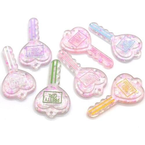 BULK 10 Glitter Key Charm ASSORTMENT of Bright Colors Kawaii Pretty Girl Glitter Heart Key Charms Pendants for Jewelry Making l2