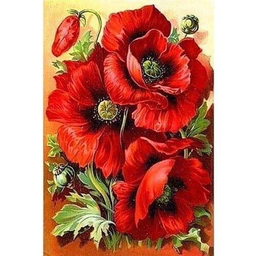 Full Drill Square Diamond 5D DIY Diamond Painting"red flowers"Diamond Embroidery Cross Stitch Rhinestone Mosaic Painting