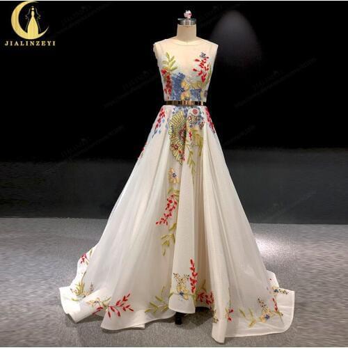 Rhine real Pictures Beads Color flowers Luxuious Formal dresses party dress arabic evening dresses long 2019