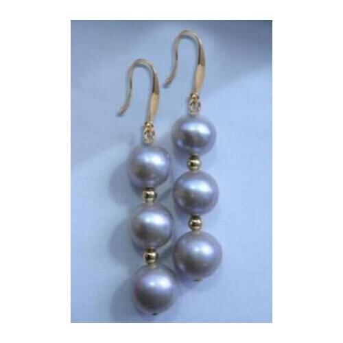 Free shipping>>>>noble jewelry natural round 8-9MM gray pearl earring 14K/20 YELLOW GOLD hook