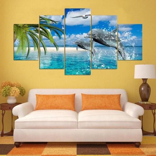 Frameless 5 Pieces Modern hd leaping porpoises Home Wall Decor Canvas Picture HD Print Painting On Canvas For Living Room