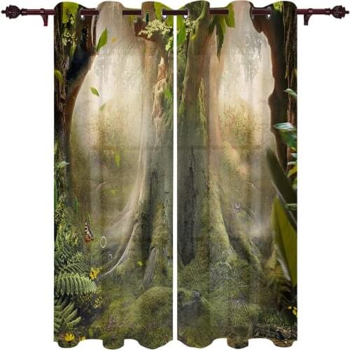 Modern Curtains Forest Big Tree Moss Butterfly Baby Room Bedroom Creative Curtains Kitchen Living Room Terrace Valance Curtains