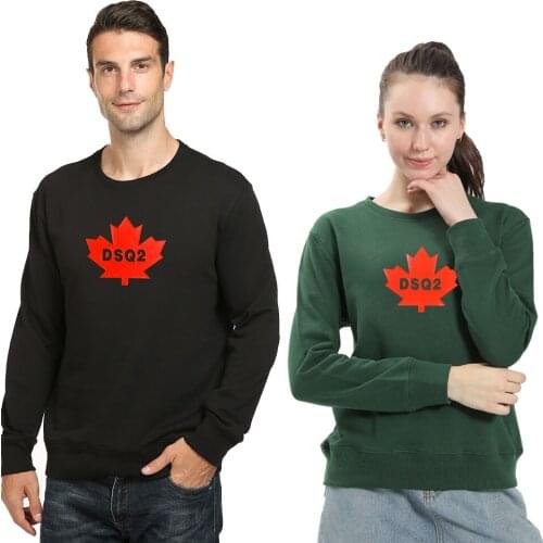 Maple leaf with DSQ2 letters printing round neck padded Sweatshirts pullover cotton casual long sleeve couple top Sweatshirt
