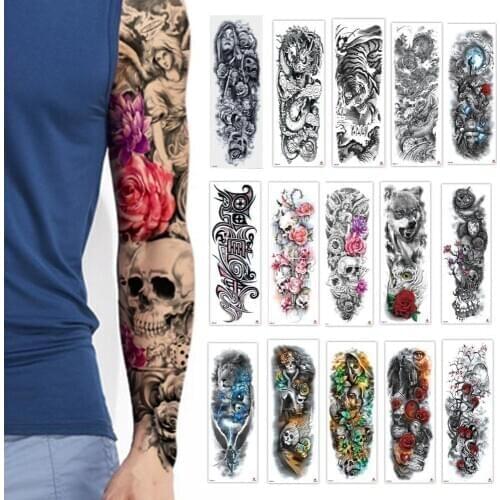 Full Flower Arm Temporary Tattoo Sticker 20models Fish Peacock Safe Temporary Body paint Water Transfer fake Tatoo Sleeve