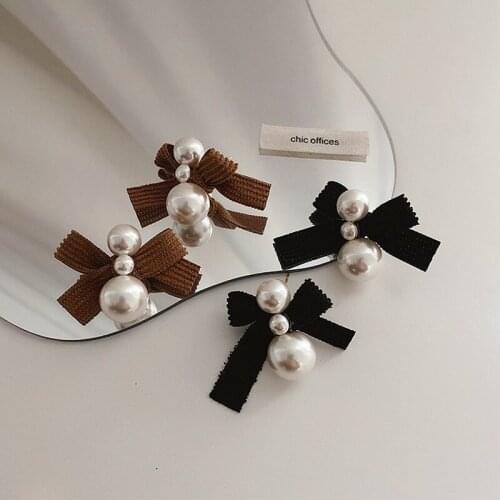 U-Magical French Vintage Bowknot Striped Plush Dangle Earrings for Women Luxury Simulated Pearl Earrings Jewelry Pendientes