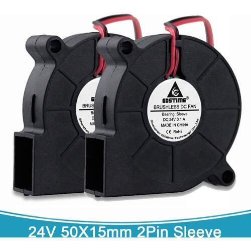 50PCS Gdstime 50MM 3D Printer Fan 24V 2pin 5015 Blower Fan 50x50x15mm 50mm 5cm Radial Computer PC DC Turbine Cooling Blower Fan