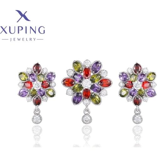 Xuping Jewelry Newest Flower Luxury Fashionable Style Earrings Necklace Girl Women Party Gift Set