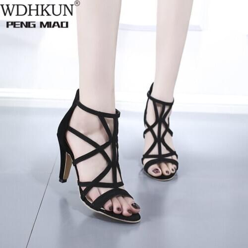 Women Sandals Female Fashion Summer Sandalias Fashion Sandales High Heel Zip Black Basic Women Shoes Plus Size 41 42