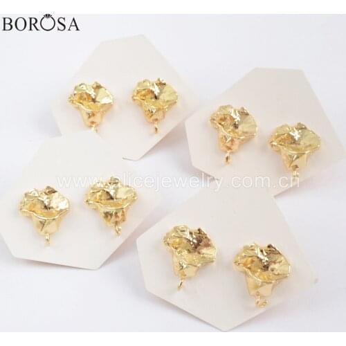BOROSA Gold Color Rose Flower Stud Earring for Women Fashion Metal Stud Earring Korean Earring Jewelry Findings Wholesale PJ285