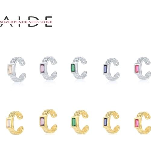 AIDE 1PCS S925 Sterling Silver Diamond Chain Ear Clip Earrings Women 2021 Trend Green Pink Purple Ear Cuff Jewelry Pendientes