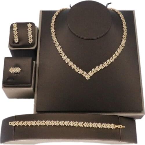 Wholesale Zircon Necklace Bride Anniversary Jewelry Set Women Dubai Gold Plated Wedding Jewelry Sets