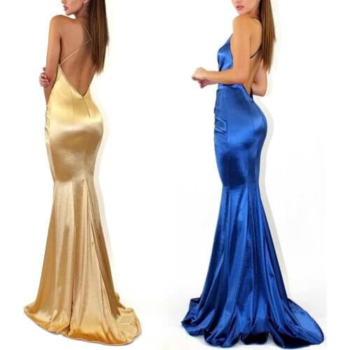 Women Sexy Spaghetti Strap Deep V Neck Solid Color Backless Fishtail Party Dress Suitable for party cocktail party great ifts