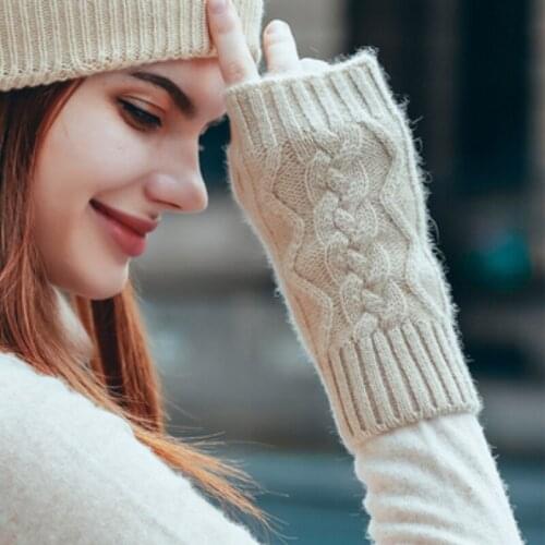 Winter Half Finger Gloves for Women Soft Warm Wool Knitting Arm Gloves Hand Warmer Mittens Unisex Solid Twist Knitted Gloves