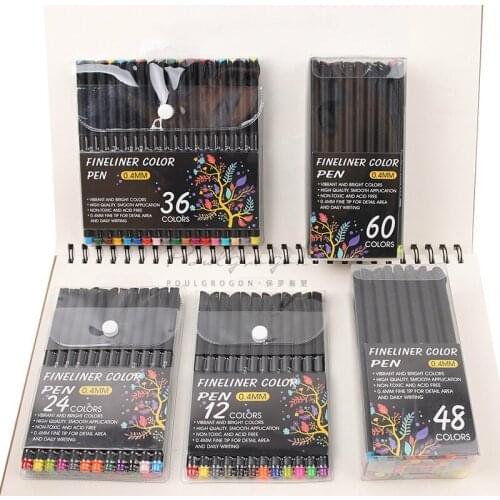 0.4mm 12 / 24/36/48/60 color hook line pen watercolor cartoon very fine needle pen Line drawing pen
