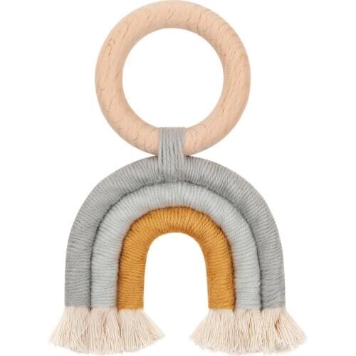 1PC Christmas Baby Rainbow Teething Ring Safety Wooden Teether For Children Kids Baby Care Accessory Shower Gifts