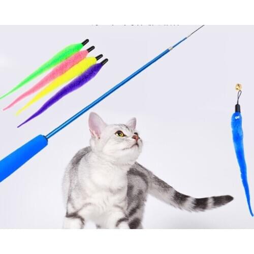 1pc Cat Toy Stick Feather Wand With Feather tease toy Plastic Artificial Colorful Cat Teaser Toy Pet Supplies multiple colour