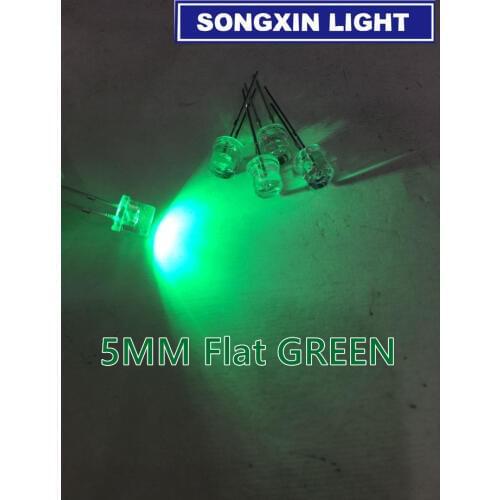100pcs 5mm Water Clear LED Diode Green Ultra Bright 5 mm Flat Top Wide Angle LED Light Emitting Diode Lamp Transparent Bulb