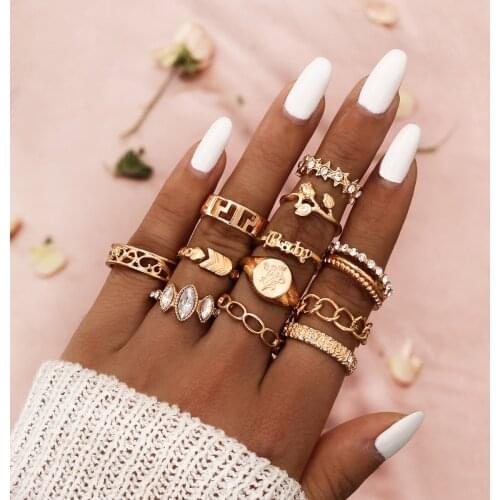 12 Pcs Rings Set Bohemian Boho Gold Wedding Resin Ring for Women Luxury Jewelry Vintage Crystal Star Female Finger Rings