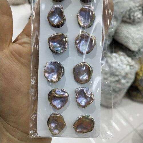 Earring IN paired 2 pcs DIY pearl beads,14 mm big keshi baroque pearl,100% nature freshwater pearl,purple,HALF drilled hole