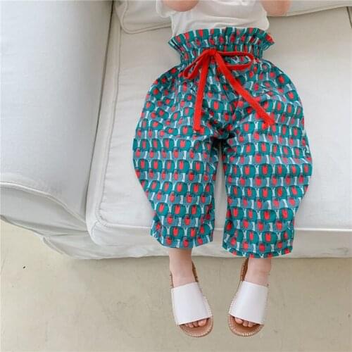 2021 Summer New ChildrenS Retro Cartoon Anti-Mosquito Pants Cotton Ethnic Wind Nine-Point Pants Thin Section Baby Cool Pants